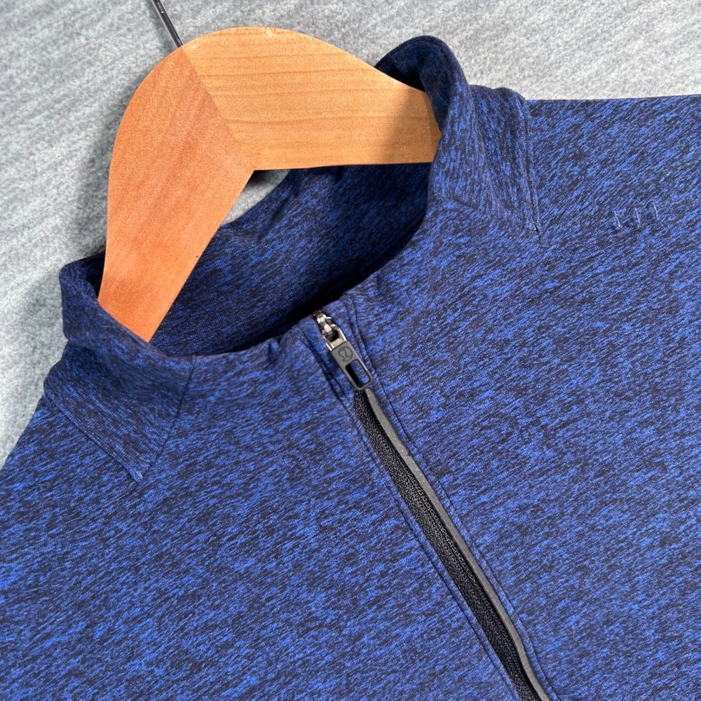 Lululemon Surge Warm 1/2 Zip‎ Mens M Blue Heathered Thumbholes Gym Run Athletic
